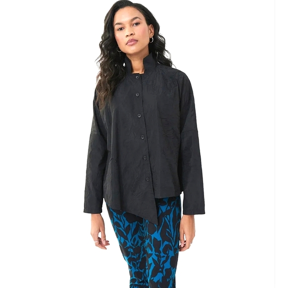 Joseph Ribkoff Women's Black Floral Asymmetric Hem Button-Up Jacket NWT Sz 4 - Picture 3 of 15